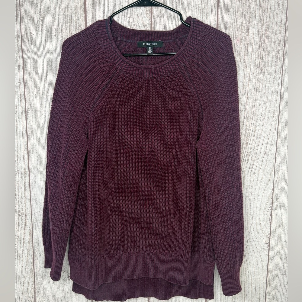 Ellen Tracy Deep Burgundy Crew Neck Sweater